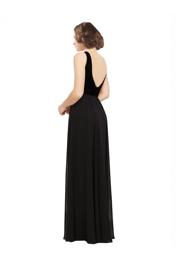 Stretch Velvet and Chiffon Bridesmaids Dress with V-Neckline Australia