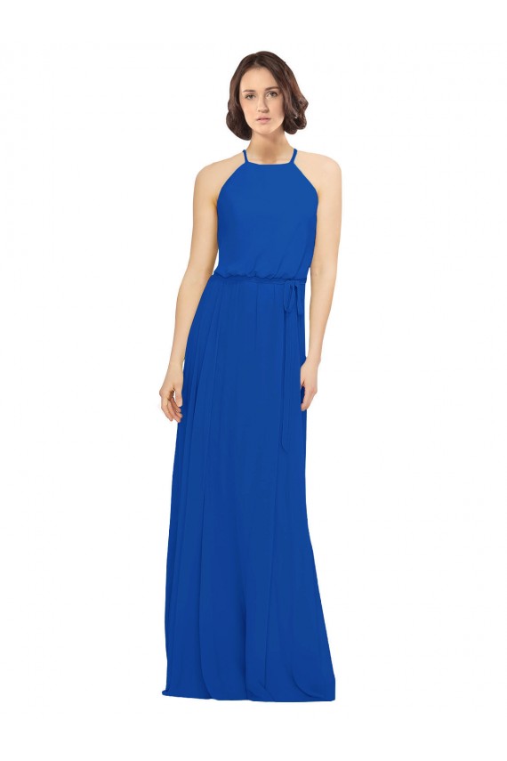 Long Jewel Neckline Chiffon Bridesmaids Dress wit Chiffon Tie Sash Australia