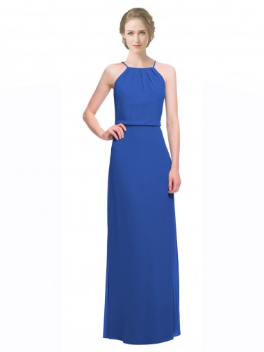 Long Chiffon Spaghetti Strap Bridesmaid Dress with Blouson Top Australia