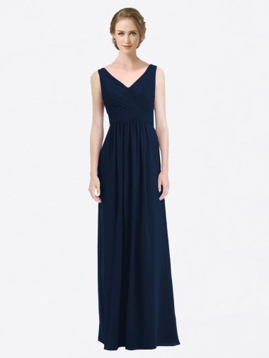 Long Chiffon V-Neck Sleeveless Bridesmaid Dress with Criss-Cross Pleated Bodice Australia