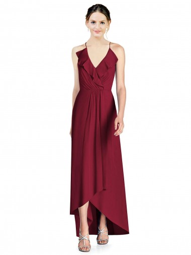 Draped V-Neck High Low Chiffon Bridesmaid Dress Australia