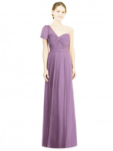 Flutter Sleeves One Shoulder Long Chiffon Bridesmaid Dress Australia