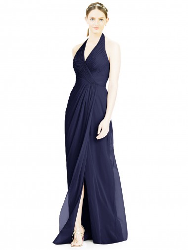 V-Neck Halter Chiffon Bridesmaid Dress with Side Front Slit Australia