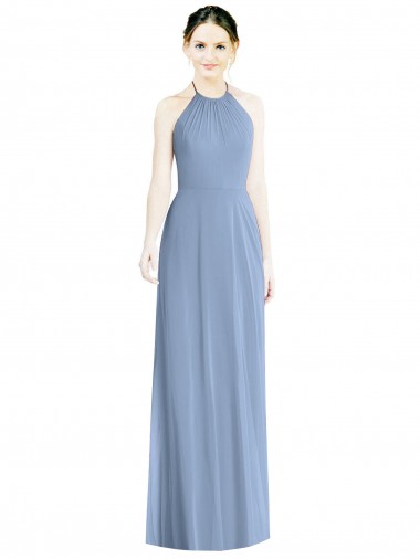 Halter Neck Tie Back Long Chiffon Bridesmaid Dress Australia