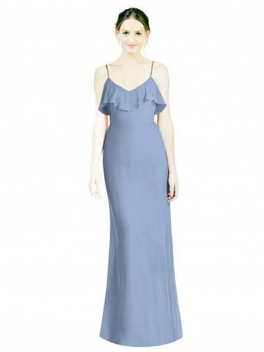Deep Open Back Long Chiffon V-Neck Bridesmaid Dress Australia