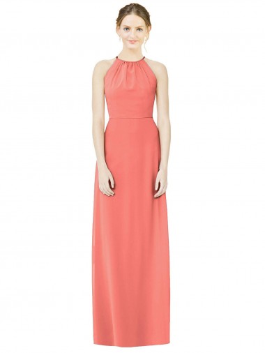 Open Back Shirred Halter Chiffon Bridesmaid Dress Australia