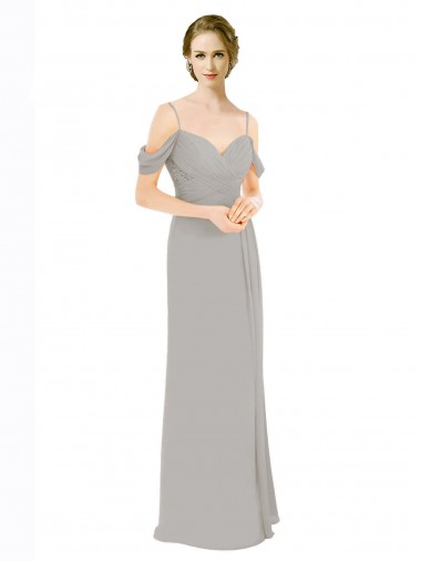 Draped Cold Shoulder Chiffon Bridesmaid Dress with Pleated Wrap Bodice Australia