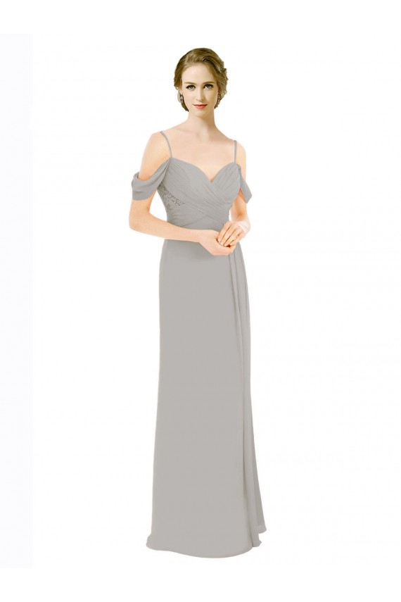 Draped Cold Shoulder Chiffon Bridesmaid Dress with Pleated Wrap Bodice Australia