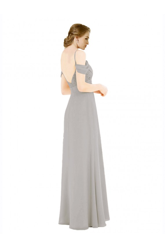 Draped Cold Shoulder Chiffon Bridesmaid Dress with Pleated Wrap Bodice Australia