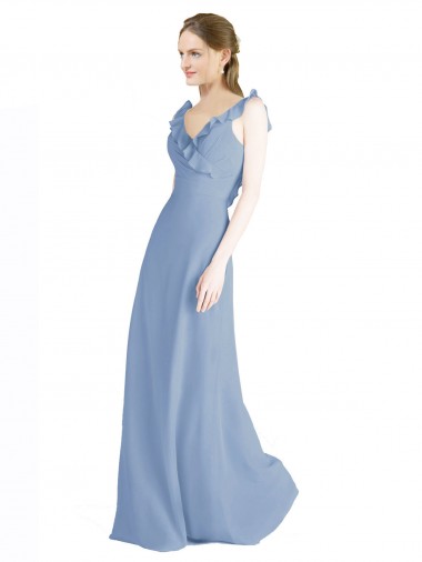 Fluted Chiffon Wrap Bridesmaid Dress with Ruffles V-Neck Australia