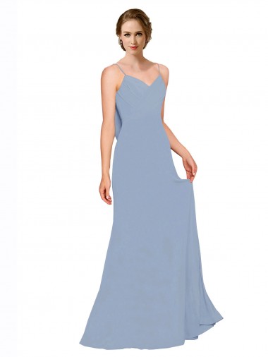 Cowl Back Long Chiffon Slip Bridesmaid Dress with Straps Australia