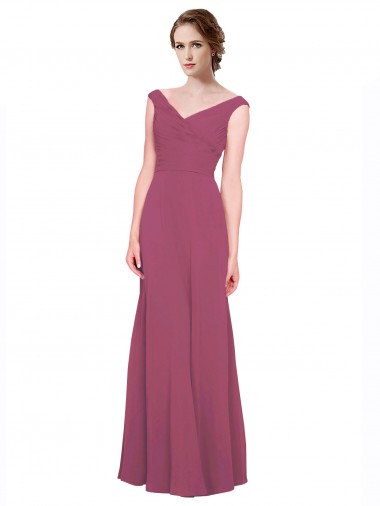 V-Neckline Long Chiffon Bridesmaid Dress with Wide V-Back Australia