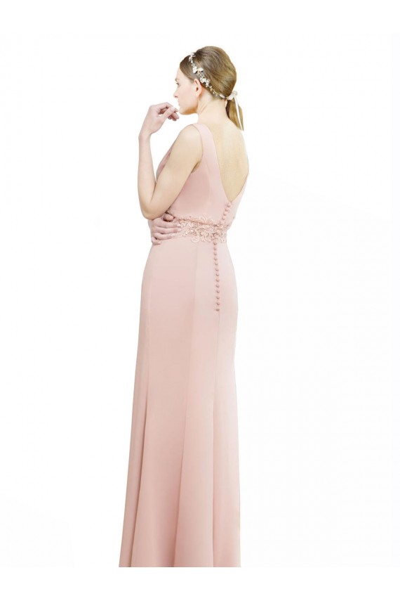Full Length Long Chiffon Bridesmaid Dress with Pleated Lace Waist Australia