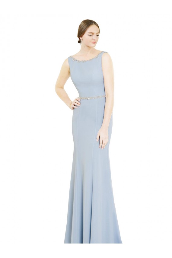 Full Length Chiffon Bridesmaid Dress with Sparkly Neckline and Belt Australia