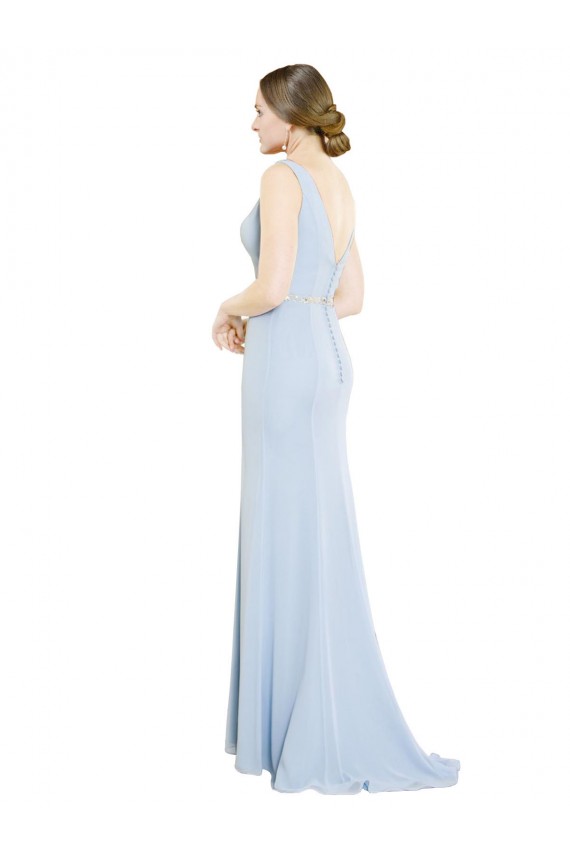 Full Length Chiffon Bridesmaid Dress with Sparkly Neckline and Belt Australia