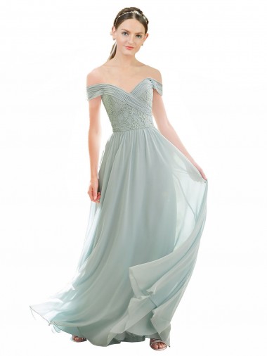 Romantic Bridesmaid Dress with Embroidered Off the Shoulder Bodice Australia