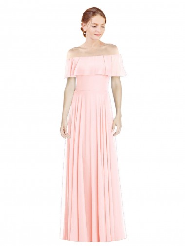Off the Shoulder Long Bridesmaid Dress With Ruffle Overlay Australia
