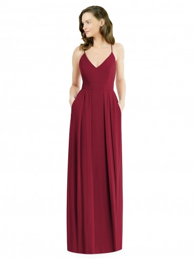 Pleated Skirt Chiffon Maxi Bridesmaid Dress with Pockets Australia