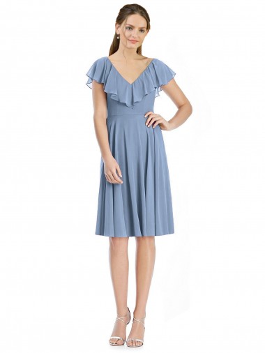 Cocktail Length V-Neck V-Back Short Chiffon Bridesmaid Dress Australia
