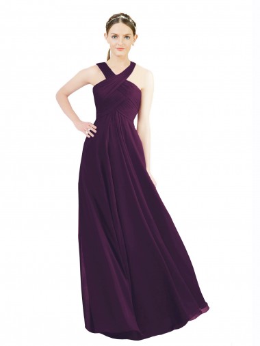 Draped Long Chiffon Bridesmaid Dress with Unique Crossed Neckline Australia