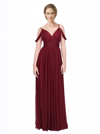Off the Shoulder V-Neck Petite Chiffon Bridesmaid Dress with Open Back Australia