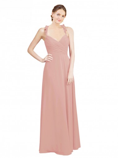 Ruched Sweetheart Halter Neckline Chiffon Bridesmaid Dress with Tie Open Back Australia