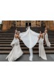 Chiffon Long Champagne Evening Dress with Sexy High Slit and Front Ruffles Australia