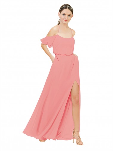 Draped Off the Shoulder Sleeves Chiffon Bridesmaid Dress Australia