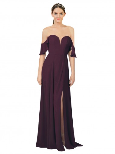 Romantic Off-Shoulder Chiffon Bridesmaid Dress with Plunging V-Neck Australia