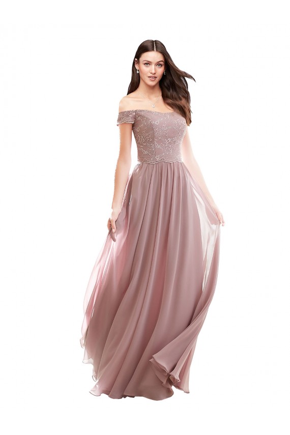 Floor Length Chantilly Lace Off the Shoulder Chiffon Bridesmaid Dress Australia