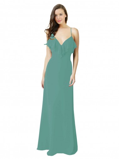Full Length Chiffon Bridesmaid Dress with Ruffled V-Neckline Australia