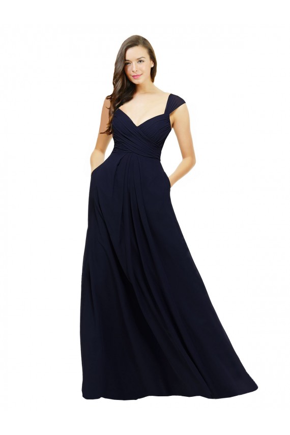 Chiffon Bridesmaid Dress with Rouched Draped Bodice and Watteau Back Australia