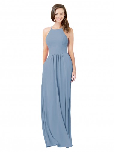 Chiffon Bridesmaid Dress with High Halter Neckline Australia