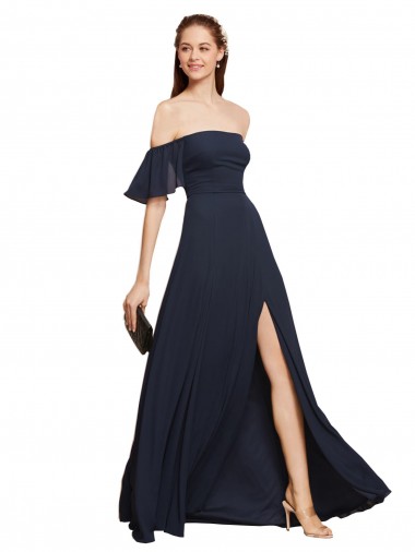 Off the Shoulder Floaty Sleeves Chiffon Bridesmaid Dress / Prom Dress with High Slit Australia