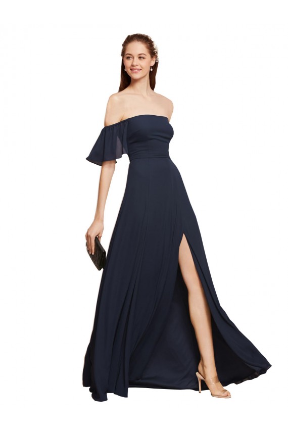 Off the Shoulder Floaty Sleeves Chiffon Bridesmaid Dress / Prom Dress with High Slit Australia