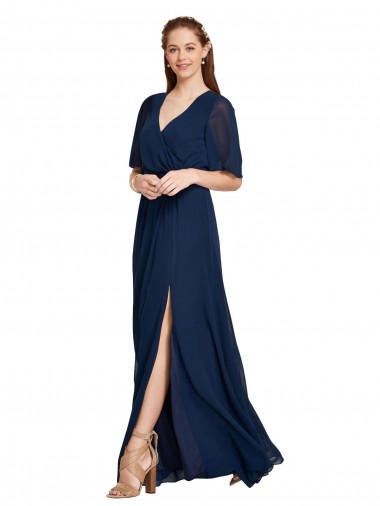 V-Neck Plush Chiffon Bridesmaid Dress with Flutter Sleeves Australia