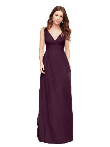 Plunging V-Neckline Long Chiffon Bridesmaid Dress with Deep V-Back Australia