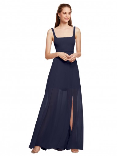 Squre Necked Long Chiffon Bridesmaid Dress with Front Slit Australia