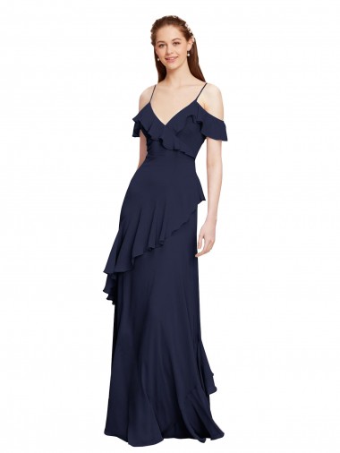 Cascading Ruffles Long Chiffon Bridesmaid Dress with Cold Shoulder Australia