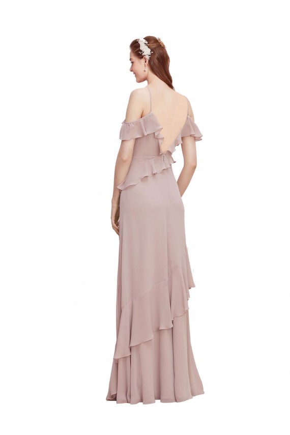 Cascading Ruffles Long Chiffon Bridesmaid Dress with Cold Shoulder Australia