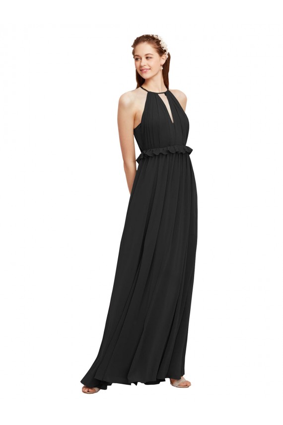 Halter Neck Front Keyhole Chiffon Bridesmaid Dress with Shirred Waist Australia