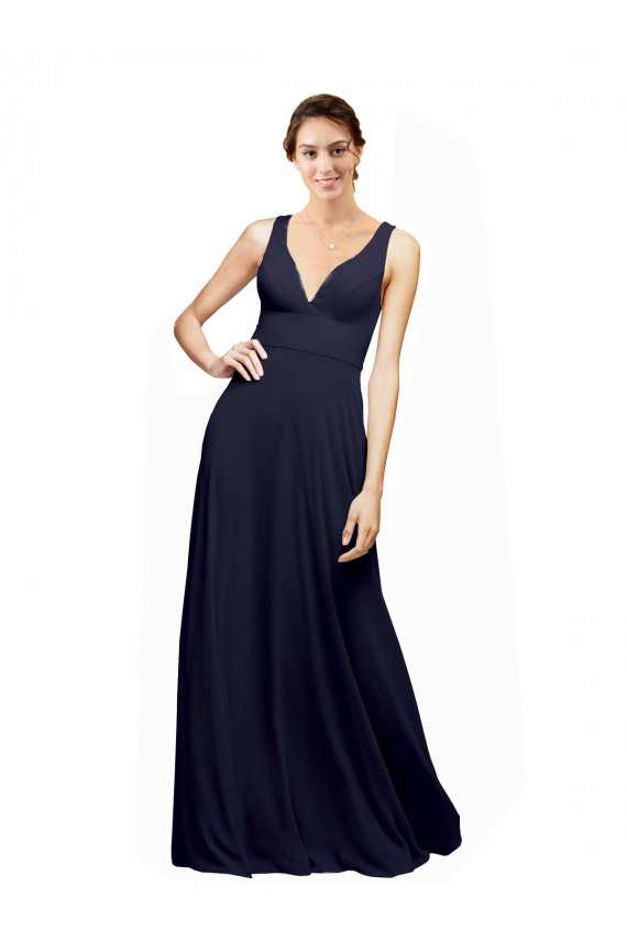 Open Back Long Chiffon Bridesmaid Dress with Plunging V-Neck Bodice Australia