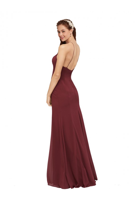 High Halter Neck Long Chiffon Bridesmaid Dress with Low Scoop Back Australia