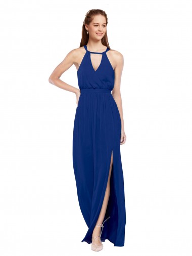 High Keyhole Neck Long Chiffon Bridesmaid Dress with Slit Australia