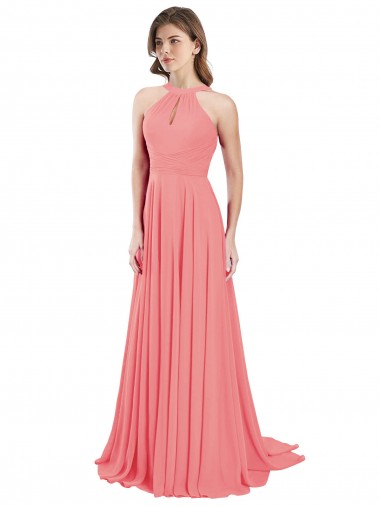 Draped A-Line Chiffon Bridesmaid Dress with Halter Keyhole Neckline Australia