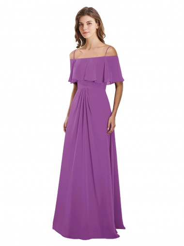 Draped Off The Shoulder Chiffon Bridesmaid Dress with Spaghetti Straps and Ruffled Neckline Australia