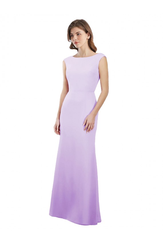 Chiffon Column Bridesmaid Dress with High Round Neckline and Cap Sleeves Australia