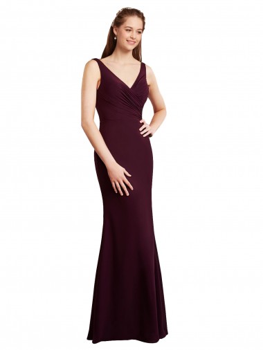 Floor Length Fluted Chiffon Dress with Draped Bodice and V-Neckline Australia