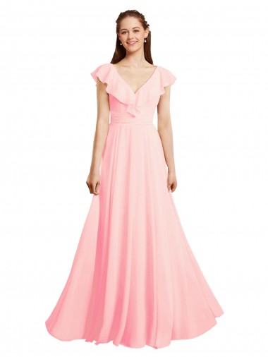 Chiffon A-Line Dress with Full Circle Skirt and Gathered Waistband Australia
