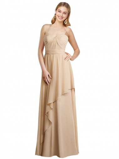 Draped Long Chiffon A-Line Dress with Cascading Ruffles Australia